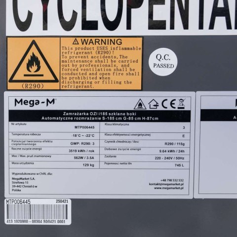 Zamrażarka skrzyniowa panoramiczna 437l OZI i185 NoFrost MTP006445