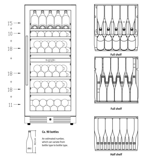 Winiarka chłodziarka do wina dwustrefowa 345 l 90 butelek Resto Quality SV104B