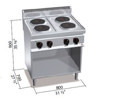 Kuchnia HIGH POWER elektryczna 4-płytowa na podstawie 10,4 kW/400V E7P4M Berto's