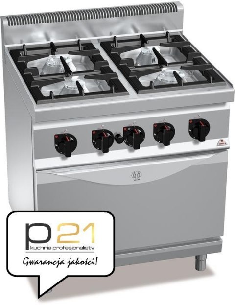 Kuchnia HIGH POWER gazowa 4-palnikowa z piekarnikiem GN2/1 21 kW + 7,8 kW,G7F4+FG Berto's