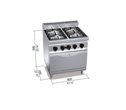 Kuchnia HIGH POWER gazowa 4-palnikowa z piekarnikiem GN2/1 21 kW + 7,8 kW,G7F4+FG Berto's
