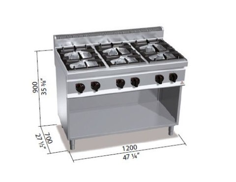 Kuchnia HIGH POWER gazowa 6-palnikowa na podstawie 31,5 kW,G7F6M Berto's