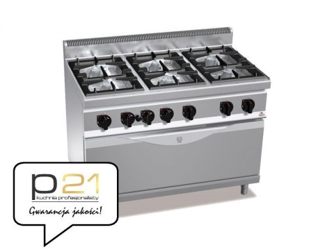 Kuchnia HIGH POWER gazowa 6-palnikowa z piekarnikiem 1051x530 mm 31,5 kW + 12 kW G7F6+T Berto's