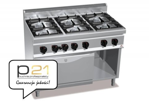 Kuchnia HIGH POWER gazowa 6-palnikowa z piekarnikiem GN2/1 31,5 kW + 7,8 kW,G7F6+FG Berto's