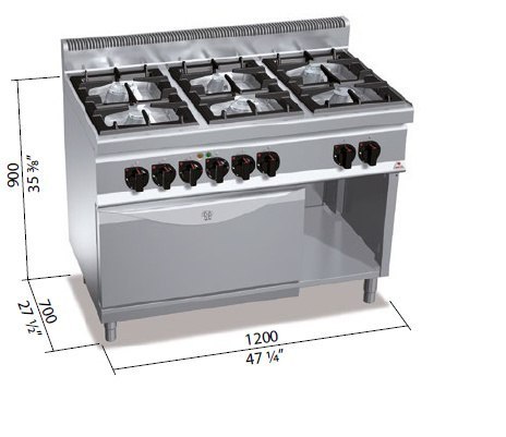 Kuchnia HIGH POWER gazowa 6-palnikowa z piekarnikiem elektrycznym GN2/1 31,5 kW + 7,5 kW/400V G7F6+FE Berto's