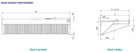 Okap gastronomiczny nierdzewny 460x90 przyścienny skośny | STALGAST
