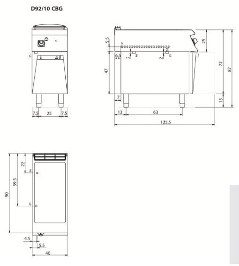 Bemar gazowy, 3 kW, 1x GN1/1 + 1x GN1/3, na podstawie, Diamante 90, Olis