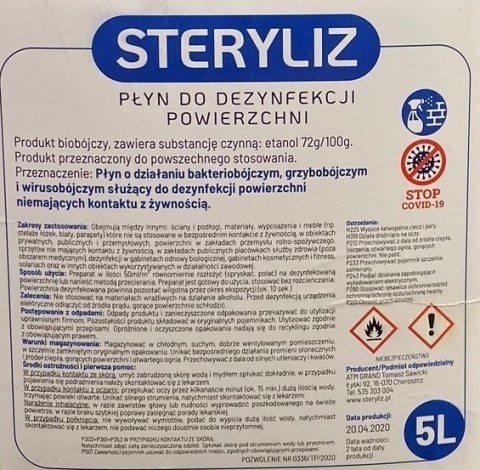 Płyn do dezynfekcji powierzchni Steryliz 5 l