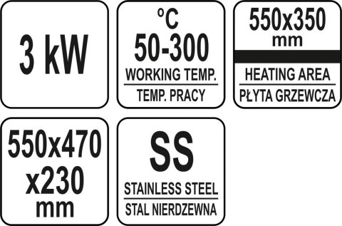 Profesjonalna Płyta Grillowa Gładka Elektryczna 55 cm 3000W Yato YG-04585