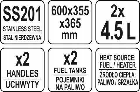 Podgrzewacz Stołowy Z Dwoma Kociołkami Bufetowy Cateringowy Yato Yg-04125