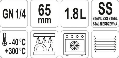 Pojemnik GN 1/4 Głębokość 6,5 cm Gastronomiczny Yato YG-00282