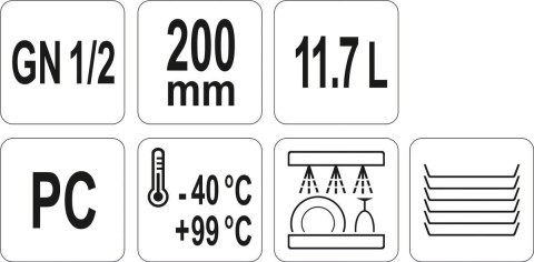 Pojemnik GN z Poliwęglanu 1/2 H=200 mm Gastronomiczny Yato YG-00403