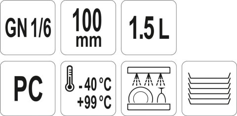 Pojemnik GN z Poliwęglanu 1/6 H=100 mm Gastronomiczny Yato YG-00426