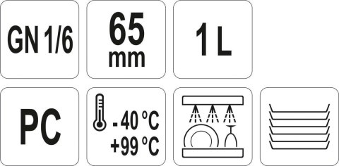 Pojemnik GN z Poliwęglanu 1/6 H=65 mm Gastronomiczny Yato YG-00425