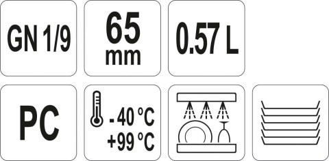 Pojemnik GN z Poliwęglanu 1/9 H=65 mm Gastronomiczny Yato YG-00430