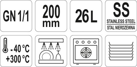 Pojemnik Stalowy GN 1/1 H=20 cm Yato YG-00255