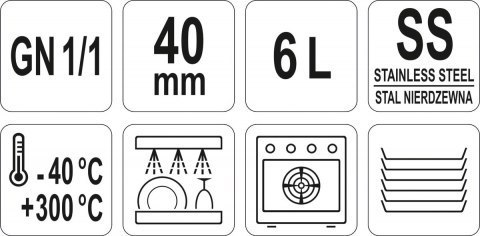 Pojemnik Stalowy Gastronomiczny GN 1/1 H=40 mm Yato YG-00251