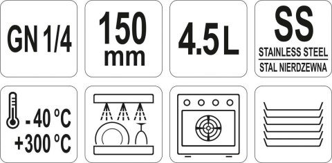 Pojemnik Stalowy GN 1/4 H=15 cm Yato YG-00284