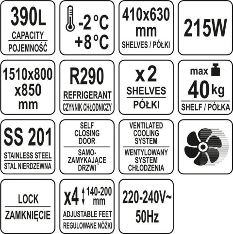 Stół Chłodniczy Piekarniczy 390l 2 Drzwiowy Yato YG-05254