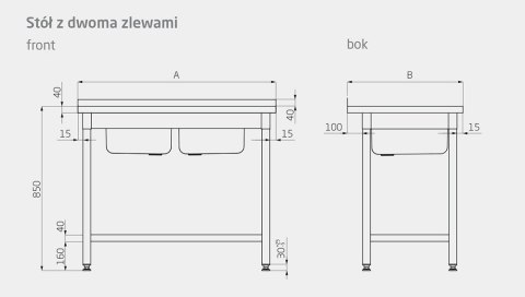 Stół Nierdzewny Gastronomiczny Z 2 Małymi Zlewami 80x60x85 Polgast 221086-Mk