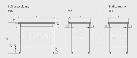 Stół Nierdzewny Gastronomiczny Z 2 Półkami 100x60x85 Polgast 103106/2