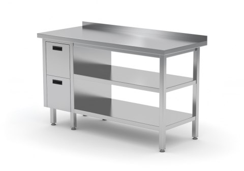 Stół Nierdzewny Gastronomiczny Z 2 Półkami + 2 Szuflady 90x70x85 Polgast 125097/2 Stół Nierdzewny Gastronomiczny Z 2 Półkami + 2 Szuflady 90x70x85 Polgast 125097/2