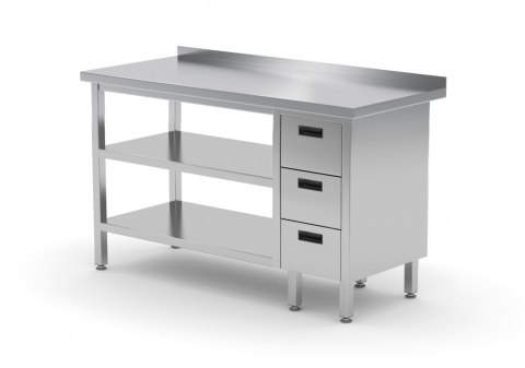 Stół Nierdzewny Gastronomiczny Z 2 Półkami + 3 Szuflady 120x60x85 Polgast 125126-3/2 Stół Nierdzewny Gastronomiczny Z 2 Półkami + 3 Szuflady 120x60x85 Polgast 125126-3/2