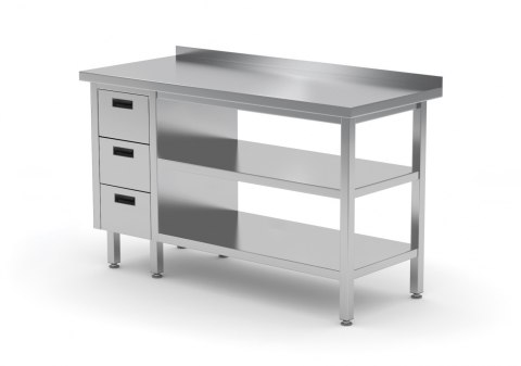 Stół Nierdzewny Gastronomiczny Z 2 Półkami + 3 Szuflady 130x60x85 Polgast 125136-3/2 Stół Nierdzewny Gastronomiczny Z 2 Półkami + 3 Szuflady 130x60x85 Polgast 125136-3/2