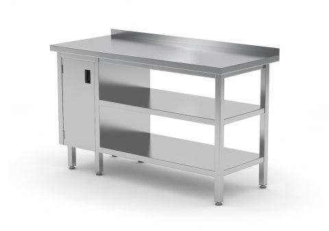 Stół Nierdzewny Gastronomiczny Z 2 Półkami I Szafką 80x60x85 Polgast 126086/2 Stół Nierdzewny Gastronomiczny Z 2 Półkami I Szafką 80x60x85 Polgast 126086/2