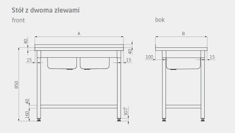 Stół Nierdzewny Gastronomiczny Z 2 Zlewami 160x60x85 Polgast 221166