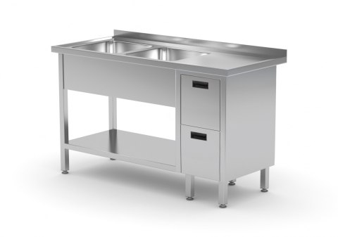 Stół Nierdzewny Gastronomiczny Z 2 Zlewami + 2 Szuflady + Półka 190x70x85 Polgast 225197 Stół Nierdzewny Gastronomiczny Z 2 Zlewami + 2 Szuflady + Półka 190x70x85 Polgast 225197
