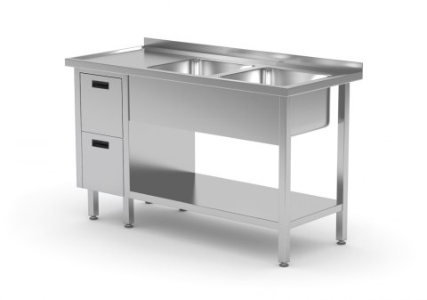 Stół Nierdzewny Gastronomiczny Z 2 Zlewami + 2 Szuflady + Półka 190x70x85 Polgast 225197 Stół Nierdzewny Gastronomiczny Z 2 Zlewami + 2 Szuflady + Półka 190x70x85 Polgast 225197