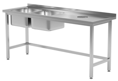 Stół Nierdzewny Gastronomiczny Z 2 Zlewami + Otwór 180x70x85 Polgast 246187 Stół Nierdzewny Gastronomiczny Z 2 Zlewami + Otwór 180x70x85 Polgast 246187