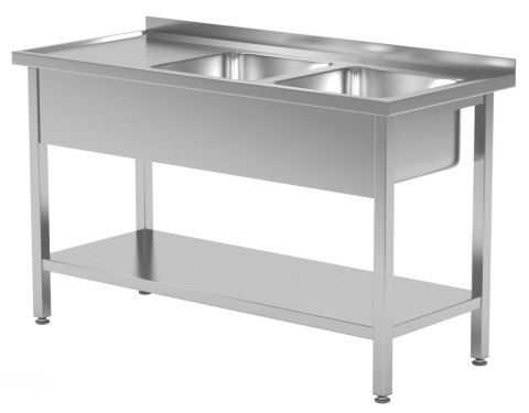 Stół Nierdzewny Gastronomiczny Z Półką + 2 Zlewy 160x60x85 Polgast 222166 Stół Nierdzewny Gastronomiczny Z Półką + 2 Zlewy 160x60x85 Polgast 222166