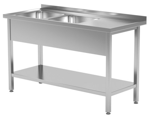 Stół Nierdzewny Gastronomiczny Z Półką + 2 Zlewy 180x60x85 Polgast 222186 Stół Nierdzewny Gastronomiczny Z Półką + 2 Zlewy 180x60x85 Polgast 222186