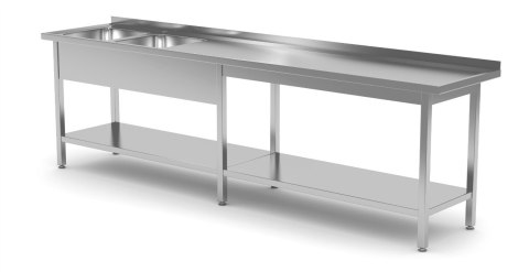 Stół Nierdzewny Gastronomiczny Z Półką + 2 Zlewy 240x60x85 Polgast 222246-6 Stół Nierdzewny Gastronomiczny Z Półką + 2 Zlewy 240x60x85 Polgast 222246-6