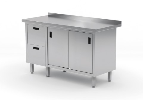Stół Nierdzewny Gastronomiczny Z Szafką + 2 Szuflady 140x70x85 Polgast 130147 Stół Nierdzewny Gastronomiczny Z Szafką + 2 Szuflady 140x70x85 Polgast 130147