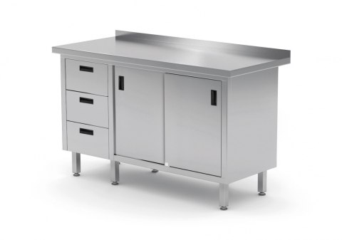 Stół Nierdzewny Gastronomiczny Z Szafką + 3 Szuflady 130x60x85 Polgast 138136 Stół Nierdzewny Gastronomiczny Z Szafką + 3 Szuflady 130x60x85 Polgast 138136