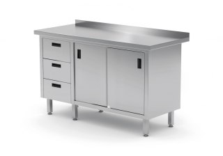 Stół Nierdzewny Gastronomiczny Z Szafką + 3 Szuflady 130x70x85 Polgast 138137