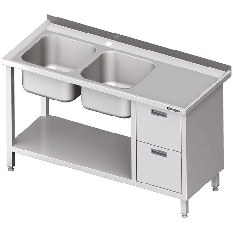 Stół Z 2 Zlewami (L) 2 Szuflady + Półka 160x60 Stalgast Stół Z 2 Zlewami (L) 2 Szuflady + Półka 160x60 Stalgast
