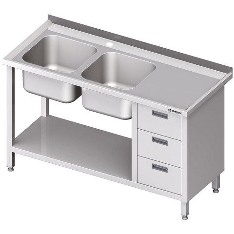 Stół Z 2 Zlewami (L) 3 Szuflady + Półka 180x70 Stalgast