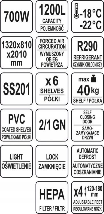 Szafa Mroźnicza Zamrażarka Gastronomiczna 1200l 2-Drzwiowa Yato Yg-05221