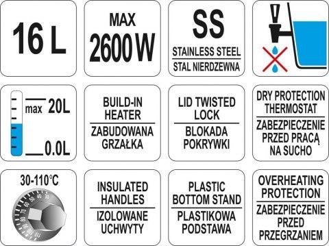 Warnik Elektryczny Podgrzewacz Do Wody 16l 2600W Yato Yg-04318