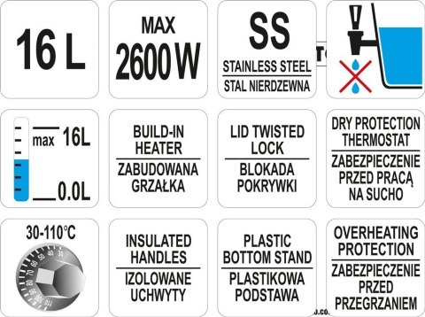 Warnik Elektryczny Podgrzewacz do Wody 16l 2600W Yato YG-04318