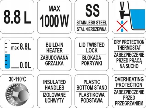 Warnik do Wody Elektryczny Podgrzewacz 8,8l 230V Nierdzewny Yato YG-04301