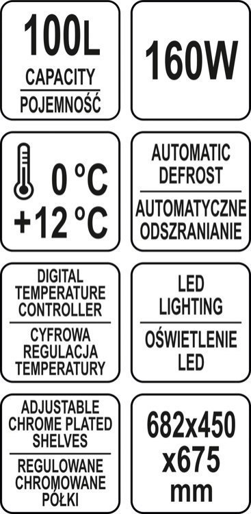 Witryna Chłodnicza do Ciastek Kanapek Przeszklona 100l 68x45x67 Biała Yato YG-05021