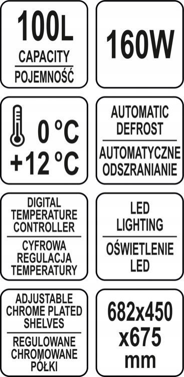 Witryna Chłodnicza do Ciastek Napojów Kanapek Yato YG-05020 - 100l Oświetlenie Led