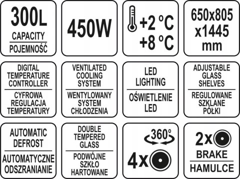 Witryna Chłodnicza do Cukierni Kawiarni 300l 65x80x144 Czarna Yato YG-05040