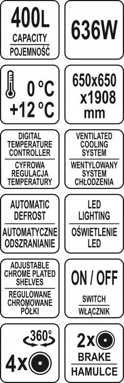 Witryna Chłodnicza do Kawiarni Cukierni 400l Czarna 65x65x190 Yato YG-05068