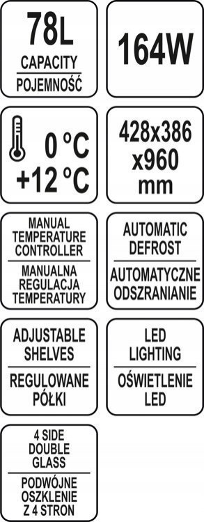 Witryna Chłodnicza Do Ciastek Kanapek Napojów Yato Yg-05055 78L LED